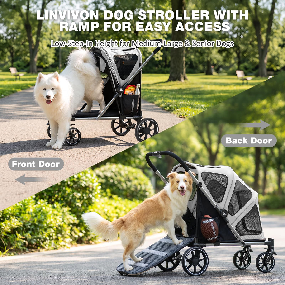Foldable Dog Stroller with Ramp – All-Terrain Pet Wagon for Dogs Up to 88 lbs