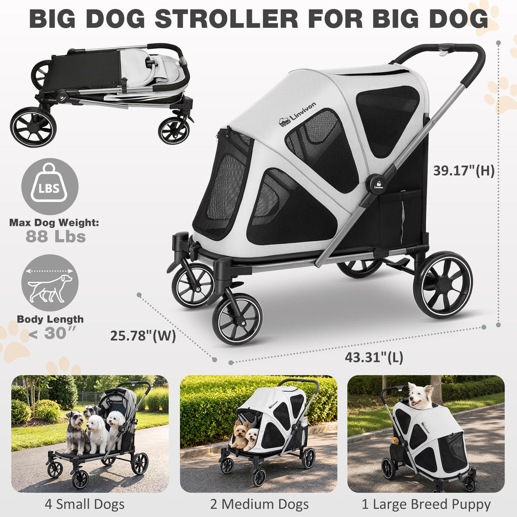 Foldable Dog Stroller with Ramp – All-Terrain Pet Wagon for Dogs Up to 88 lbs