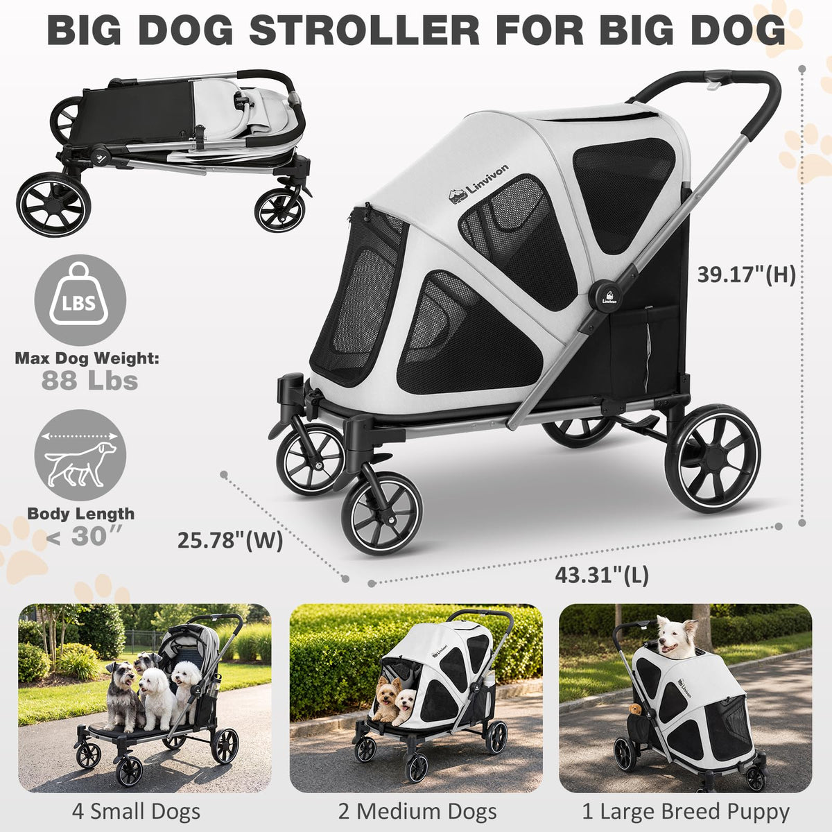 Foldable Dog Stroller with Ramp – All-Terrain Pet Wagon for Dogs Up to 88 lbs