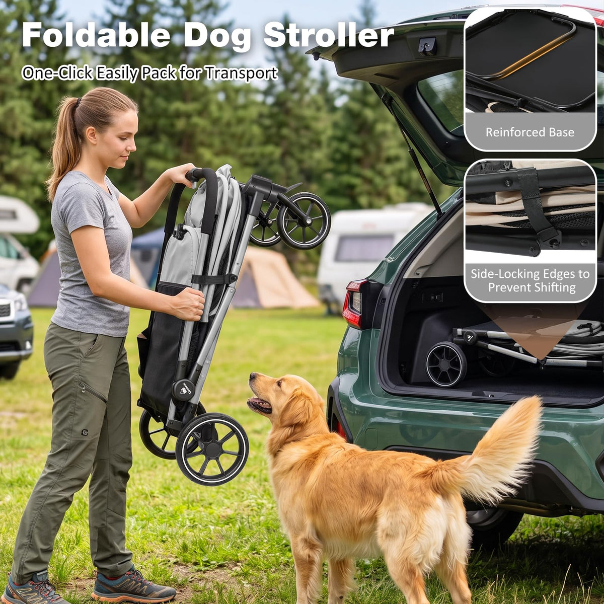 Foldable Dog Stroller with Ramp – All-Terrain Pet Wagon for Dogs Up to 88 lbs