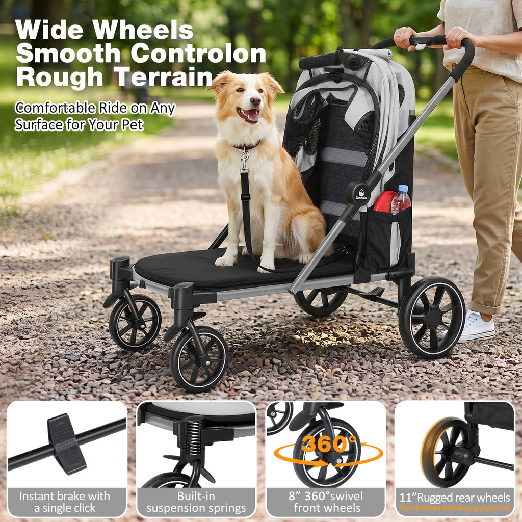Foldable Dog Stroller with Ramp – All-Terrain Pet Wagon for Dogs Up to 88 lbs