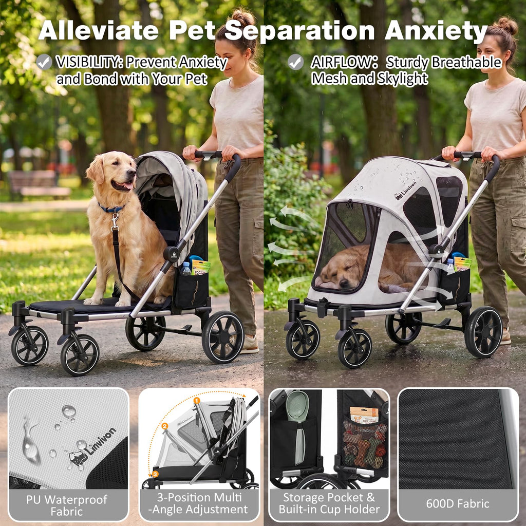 Foldable Dog Stroller with Ramp – All-Terrain Pet Wagon for Dogs Up to 88 lbs