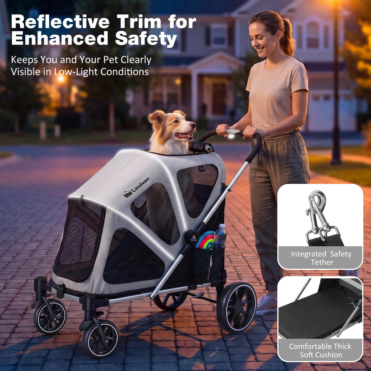 Foldable Dog Stroller with Ramp – All-Terrain Pet Wagon for Dogs Up to 88 lbs