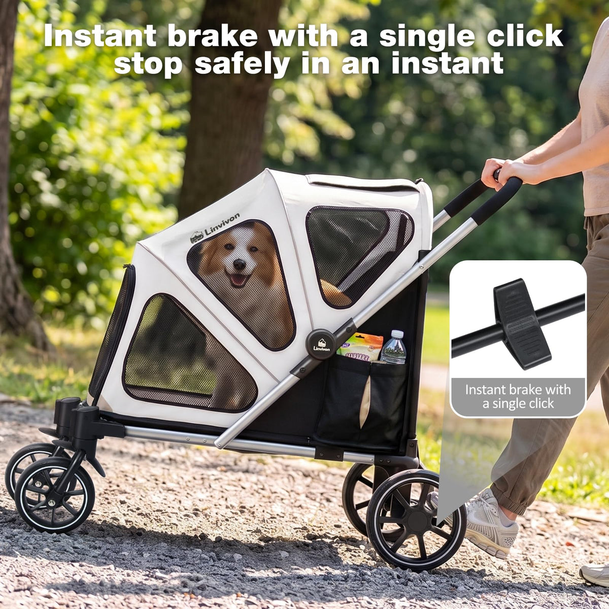 Foldable Dog Stroller with Ramp – All-Terrain Pet Wagon for Dogs Up to 88 lbs