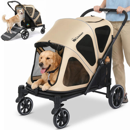 Foldable Dog Stroller with Ramp – All-Terrain Pet Wagon for Dogs Up to 88 lbs