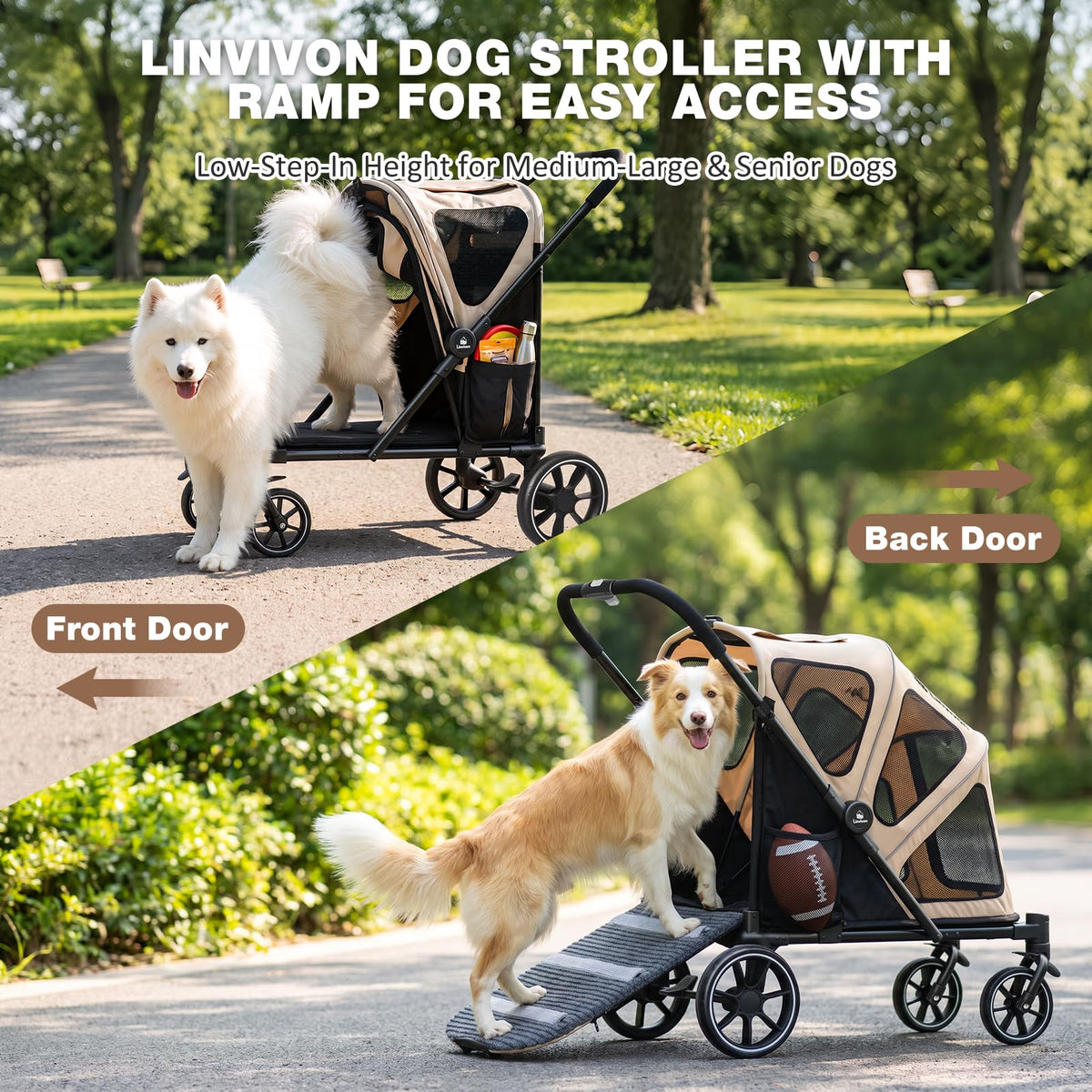Foldable Dog Stroller with Ramp – All-Terrain Pet Wagon for Dogs Up to 88 lbs