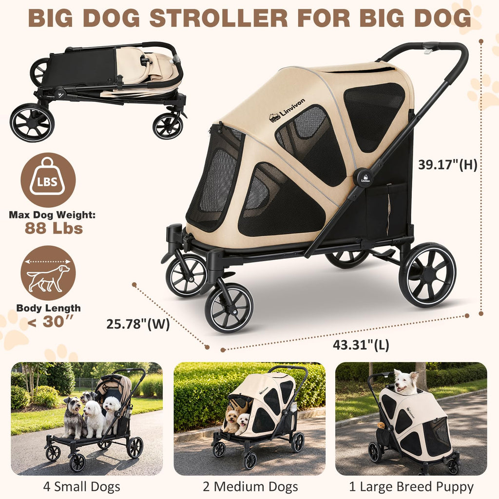 Foldable Dog Stroller with Ramp – All-Terrain Pet Wagon for Dogs Up to 88 lbs