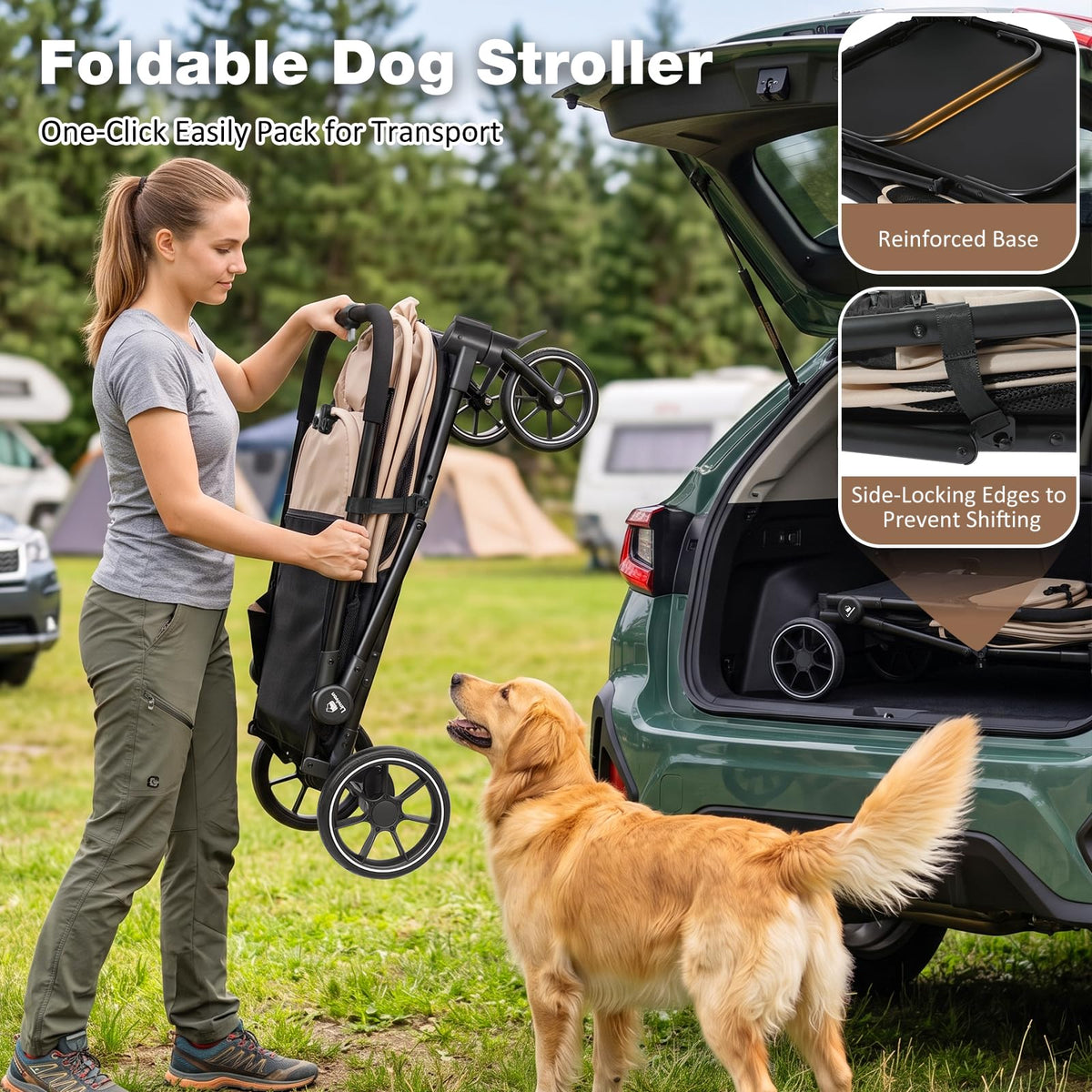 Foldable Dog Stroller with Ramp – All-Terrain Pet Wagon for Dogs Up to 88 lbs