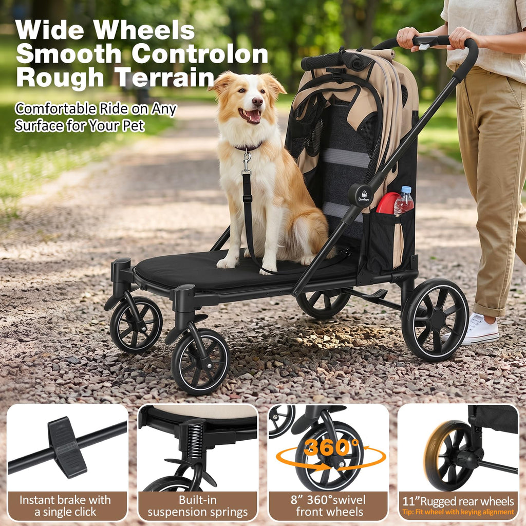 Foldable Dog Stroller with Ramp – All-Terrain Pet Wagon for Dogs Up to 88 lbs