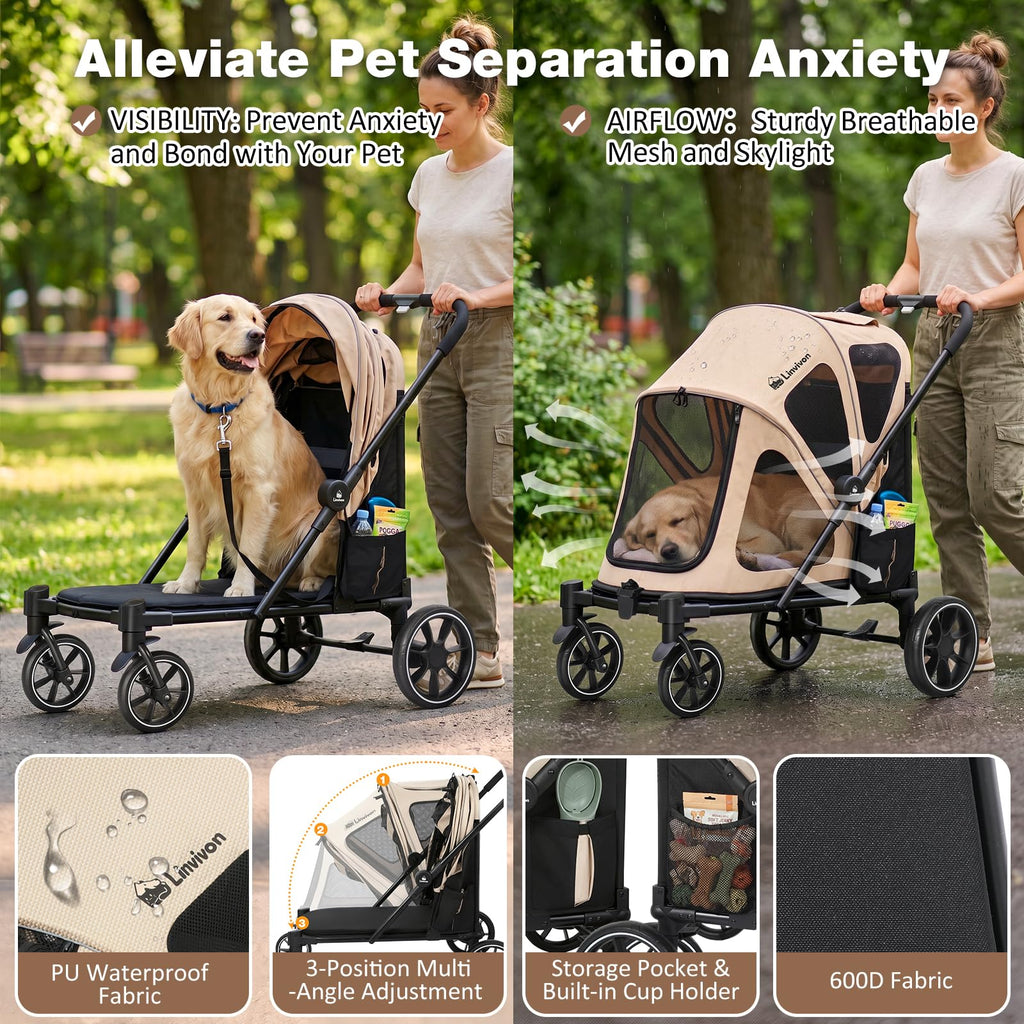 Foldable Dog Stroller with Ramp – All-Terrain Pet Wagon for Dogs Up to 88 lbs