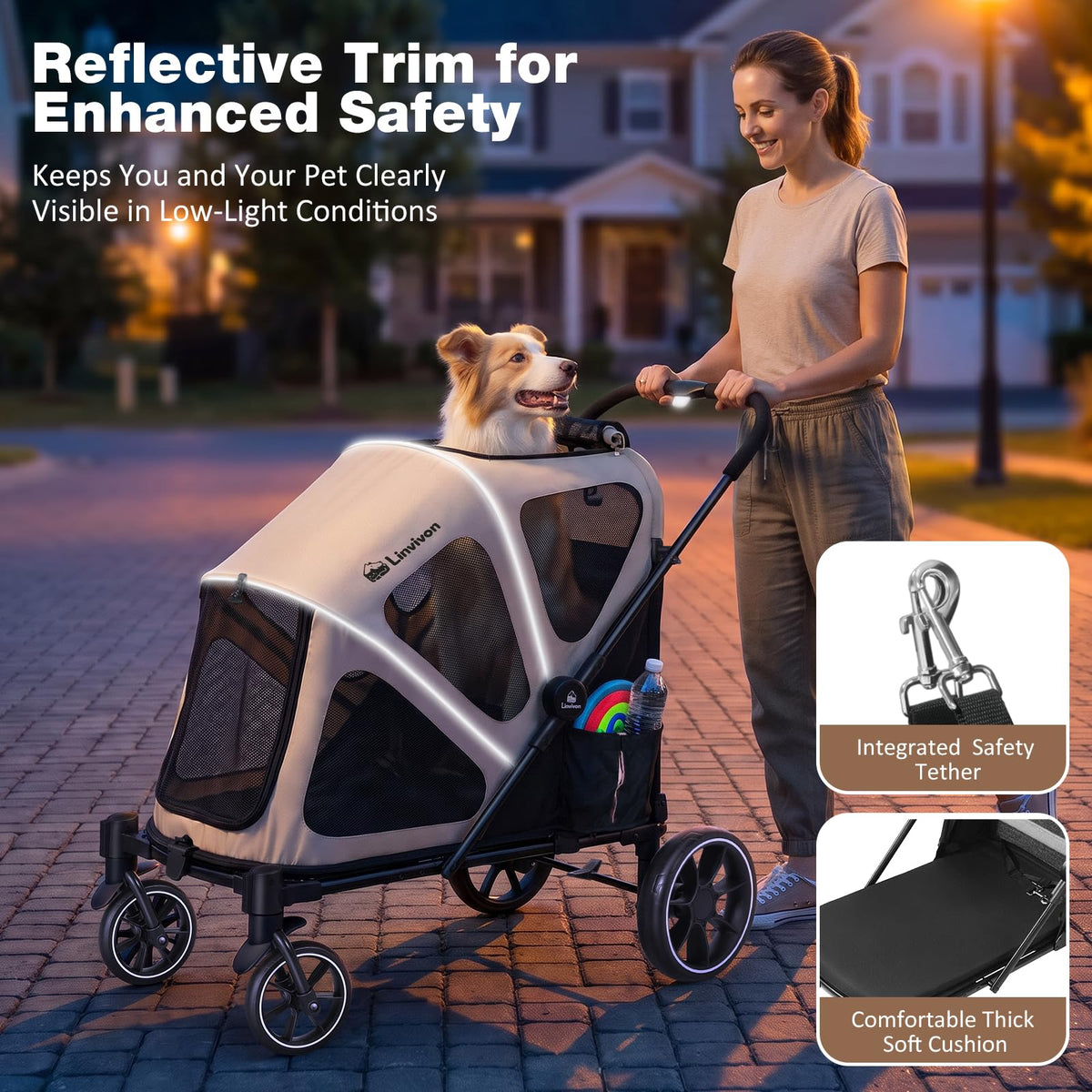 Foldable Dog Stroller with Ramp – All-Terrain Pet Wagon for Dogs Up to 88 lbs