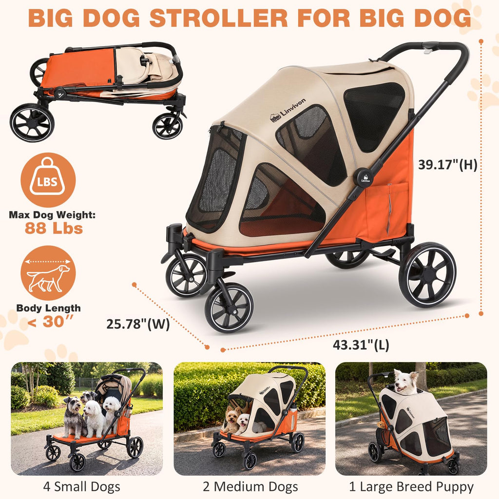 Foldable Dog Stroller with Ramp – All-Terrain Pet Wagon for Dogs Up to 88 lbs