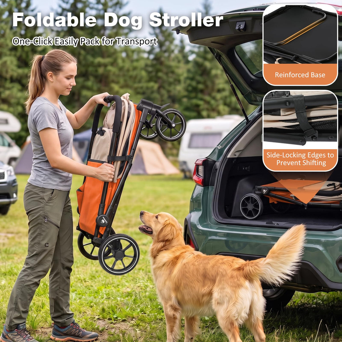 Foldable Dog Stroller with Ramp – All-Terrain Pet Wagon for Dogs Up to 88 lbs