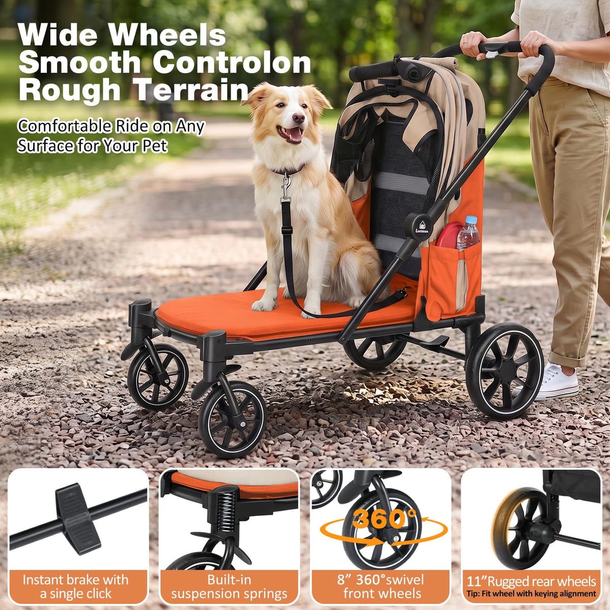 Foldable Dog Stroller with Ramp – All-Terrain Pet Wagon for Dogs Up to 88 lbs