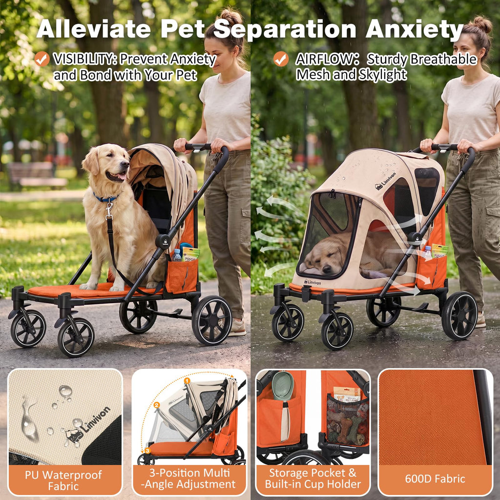 Foldable Dog Stroller with Ramp – All-Terrain Pet Wagon for Dogs Up to 88 lbs