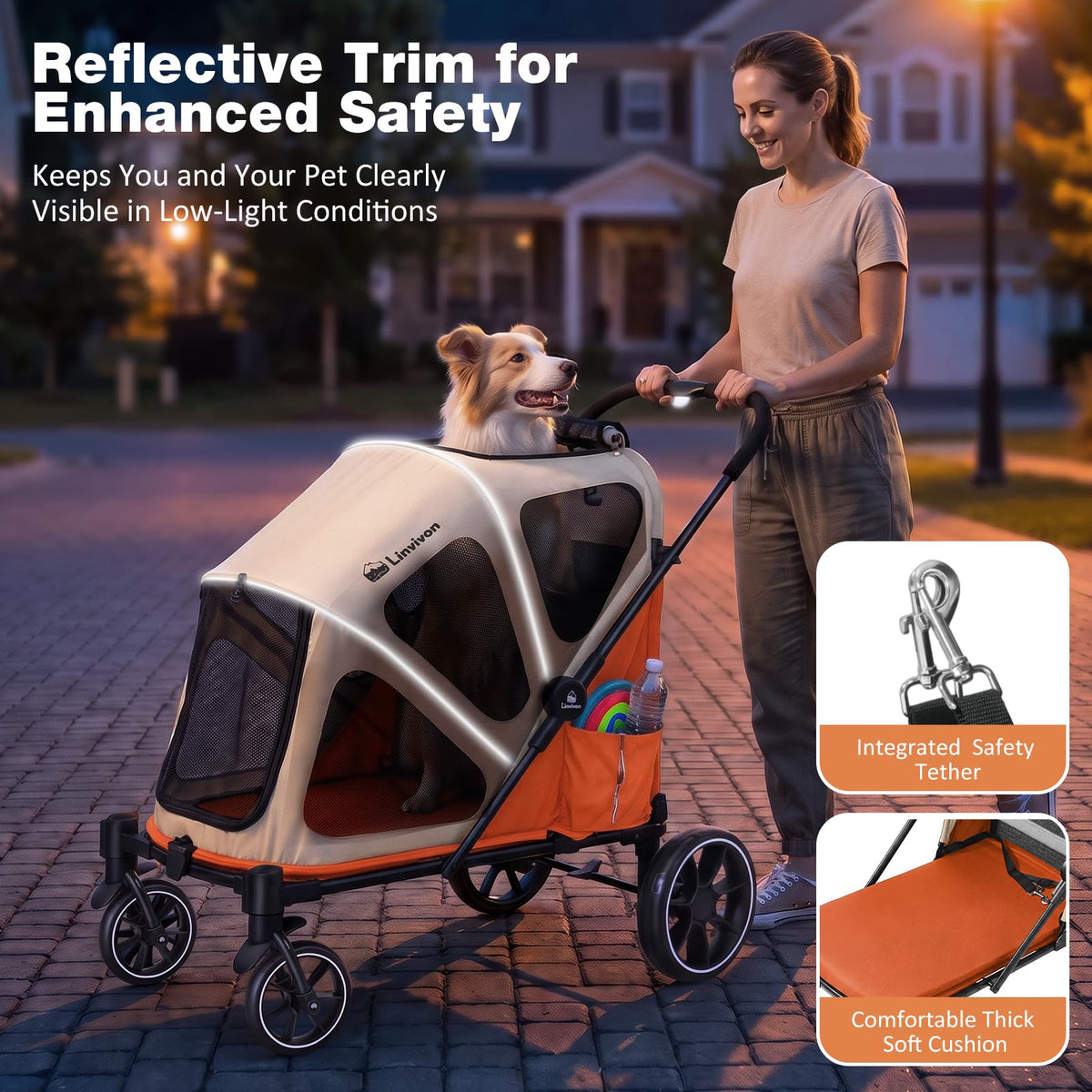 Foldable Dog Stroller with Ramp – All-Terrain Pet Wagon for Dogs Up to 88 lbs