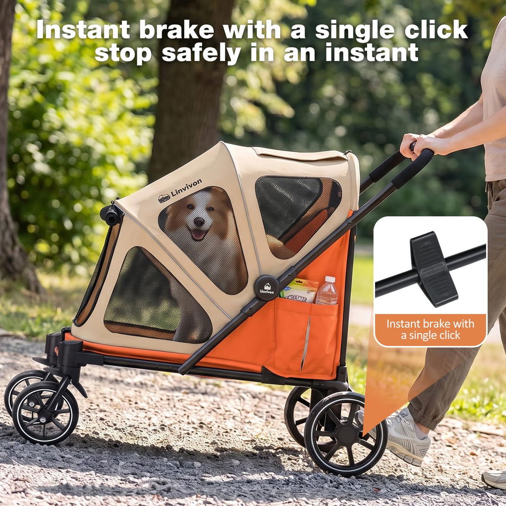 Foldable Dog Stroller with Ramp – All-Terrain Pet Wagon for Dogs Up to 88 lbs