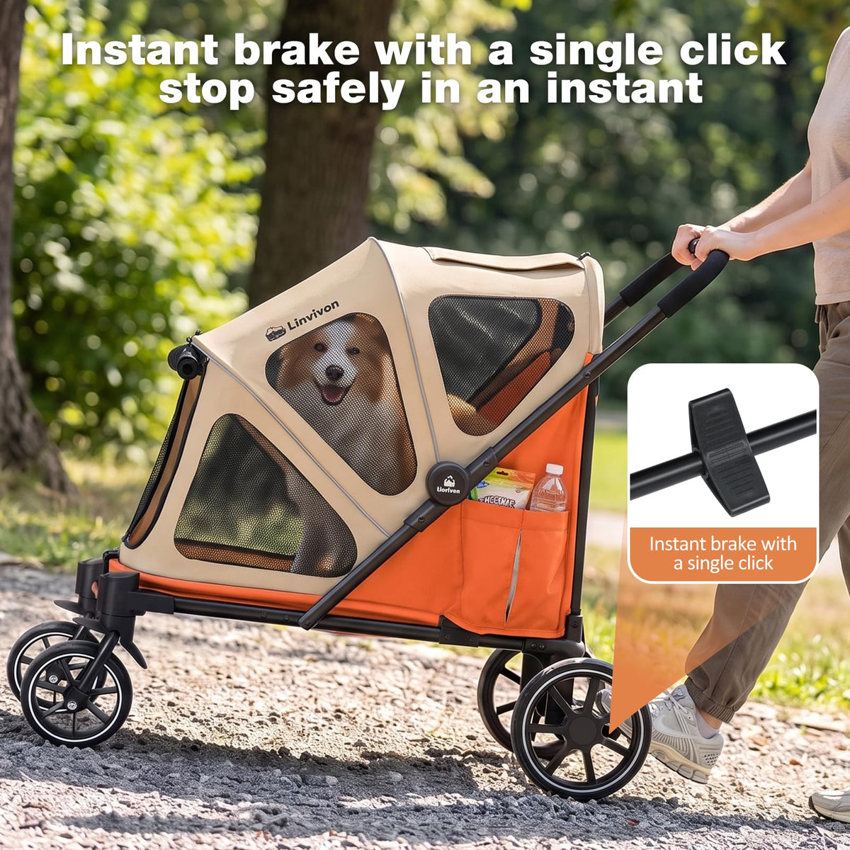 Foldable Dog Stroller with Ramp – All-Terrain Pet Wagon for Dogs Up to 88 lbs